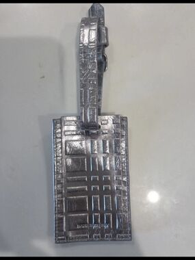 Burberry Metallic Silver Plaid Luggage Tag